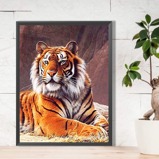 Cuadros Decorativos Pintura de diamante 5D DIY Kit de tigre de taladro redondo completo decoración del hogar arte artesanal DQrwqpou embutido en tela