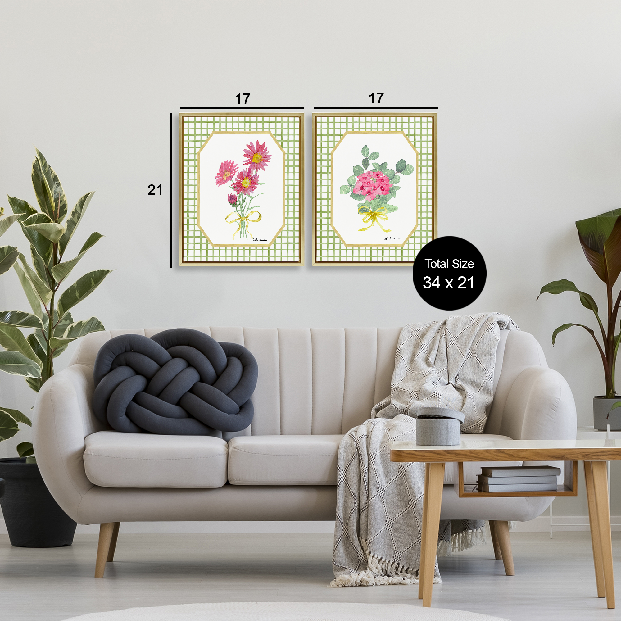 Cottage Botanical Story 2 Piece Gold Framed Floater Canvas Set, design by Lee Ann Sanders