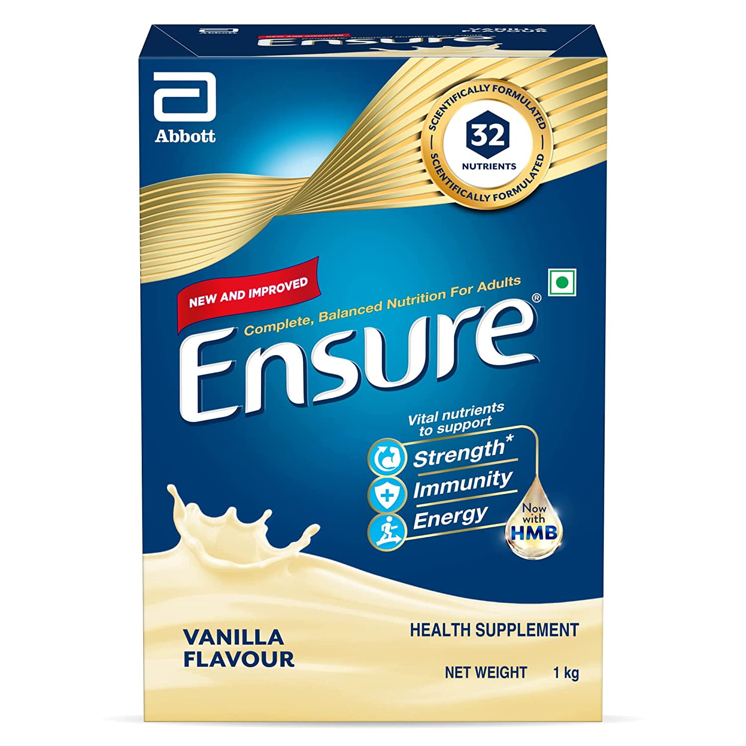 Ensure Powder Complete Balanced Nutrition for Adults, Vanilla Flavour, 1 kg, 2 Pack