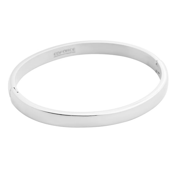 Edforce Stainless Steel Women's 18k Gold Plated Stackable Bangle Bracelet Hinged Oval-Shape Slip-On, (58mm x 49mm)