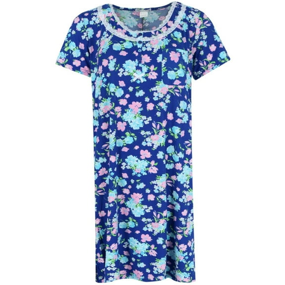 Elegant Emily  Floral Henley Short Sleeve Sleep Gown (Women)