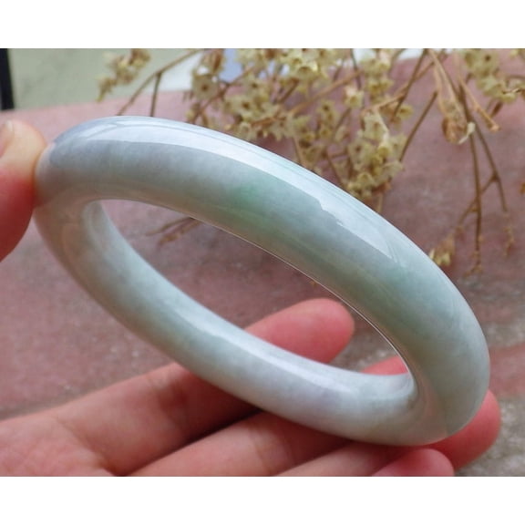 Certified Hand Carved Green Natural Myanmar Burma Grade A JADE Jadeite Circle Bangle Bracelet 57mm