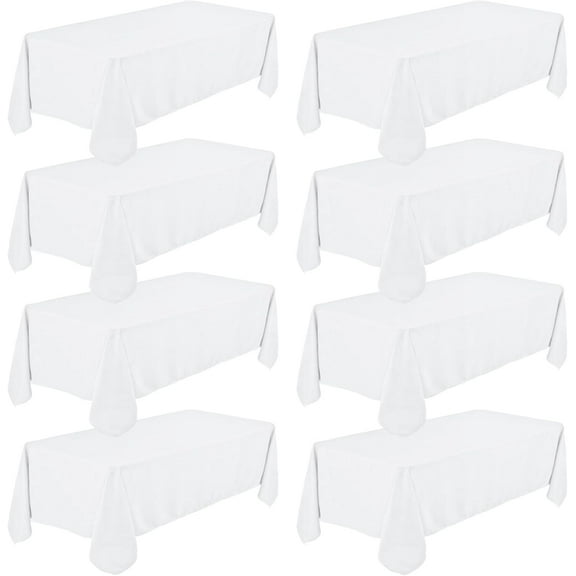 8 Pack White Tablecloth 60 x 102 Inch, Rectangle Table Clothes for 6 Foot Rectangle Tables Washable Polyester Fabric Table Covers for Wedding Party Reception Banquet Buffet Restaurant