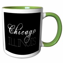 3drose, Cities of the World - Chicago, Illinois on Black Background, 15oz Two-tone Green Mug