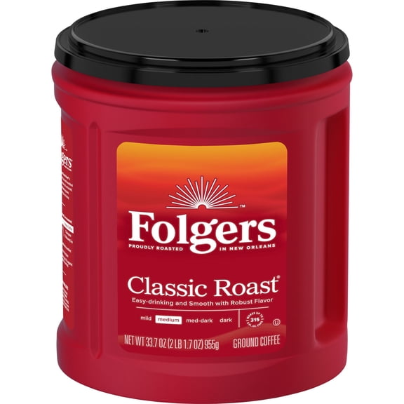 Folgers Classic Roast Ground Coffee, Medium Roast, 33.7 oz Canister