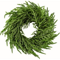 Guvpev 24" Norfolk Pine Wreath for Front Door, Real Touch Norfolk Pine Christmas Wreath, Artificial Green Wreath Greenery Realistic Wreath Holiday Decorations for Walls, Windows, Porches, Home Decor