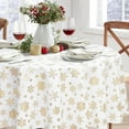 thumbnail image 5 of FRAMICS Christmas Table Cloth Round 60 Inch, Waterproof White Gold Snowflake Tablecloth, Washable Metallic Xmas Table Cover Spillproof Winter Table Cloths Cover for Holiday Christmas Decorations, 5 of 6