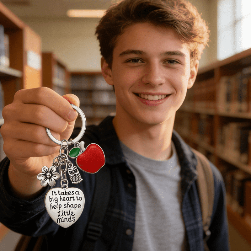24Pcs Teacher Appreciation Keychain Gifts Bulk, Heart and Apple Shape Thank You Keychains for Teachers, Inspirational Pendant Key Rings for Teacher Appreciation Week Graduation School Staff Gifts
