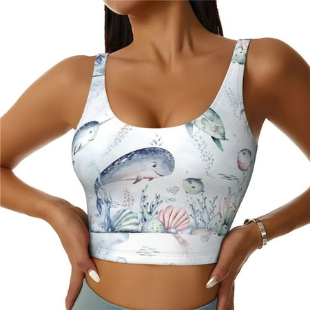 Jgfou Sea Animals Print Womens Sports Bra - Padded Workout Sports Bras Crop Tank Top