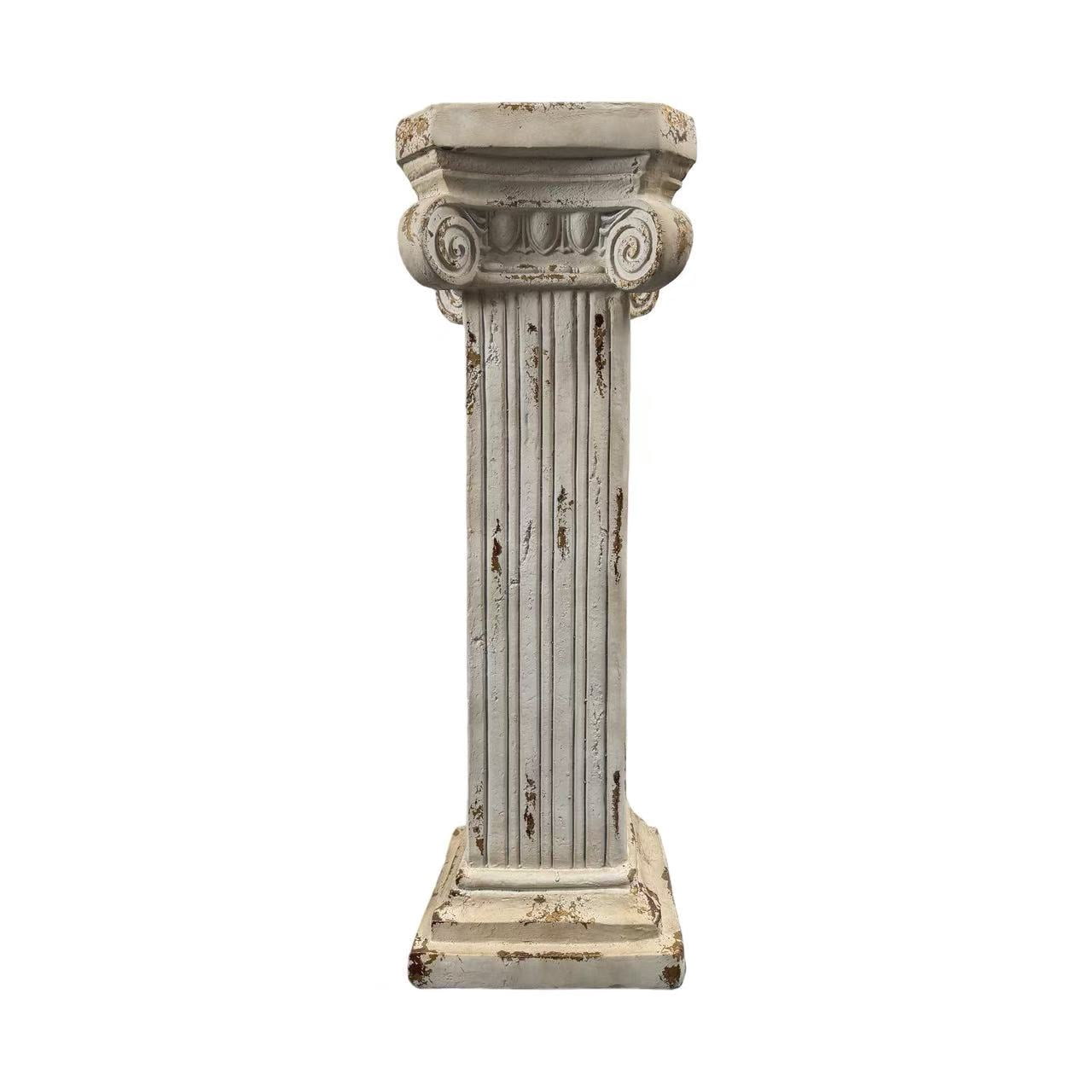 38.18'' Roman Column Pedestal Plant Stand with Base, Greek Style Pillar Sculpture Magnesium Oxide Decorative Stand for Indoor Outdoor Garden Patio Wedding Party Display,Antique White