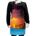 thumbnail image 1 of Ocean Kids Apron, Dramatic Sea Summer Sunset with Huge Cliff Vibrant Colors Overcast Picture, Boys Girls Apron Bib with Adjustable Ties for Cooking Baking Painting, Yellow Purple Blue, by Ambesonne, 1 of 2