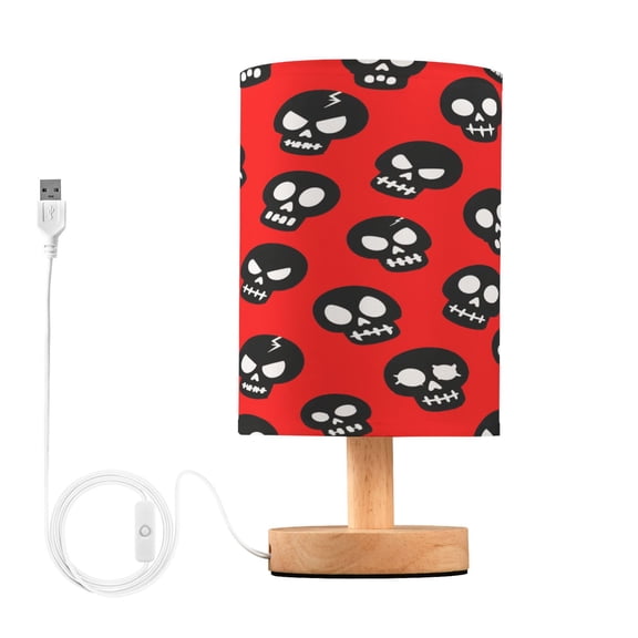 Skulls Table Lamp, Fully Dimmable Nightstand Lamp with USB and Linen Fabric Shade, Modern Gifts for Bedroom, Living Room, Office
