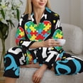 thumbnail image 6 of Fuzoiu I Love My Autism Print Women's Long-Sleeved Pajama,Lounge Button Down Nightwear,Womens Notch Collar Pajama Set-Medium, 6 of 7