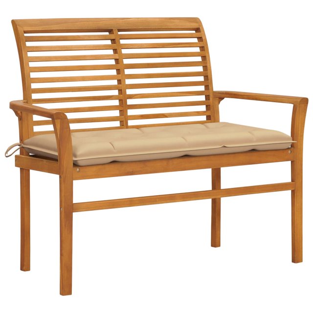 vidaXL Garden Bench with Beige Cushion 112 cm Solid Teak Wood