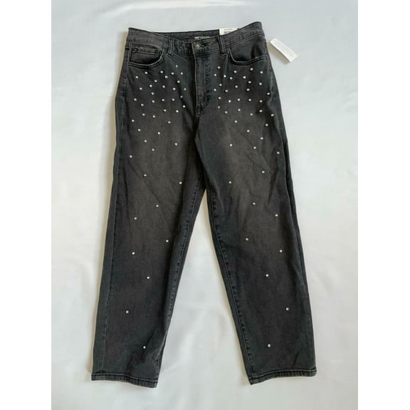 INC International Concepts Embellished High Rise Straight Jeans Silverlake Wash 6