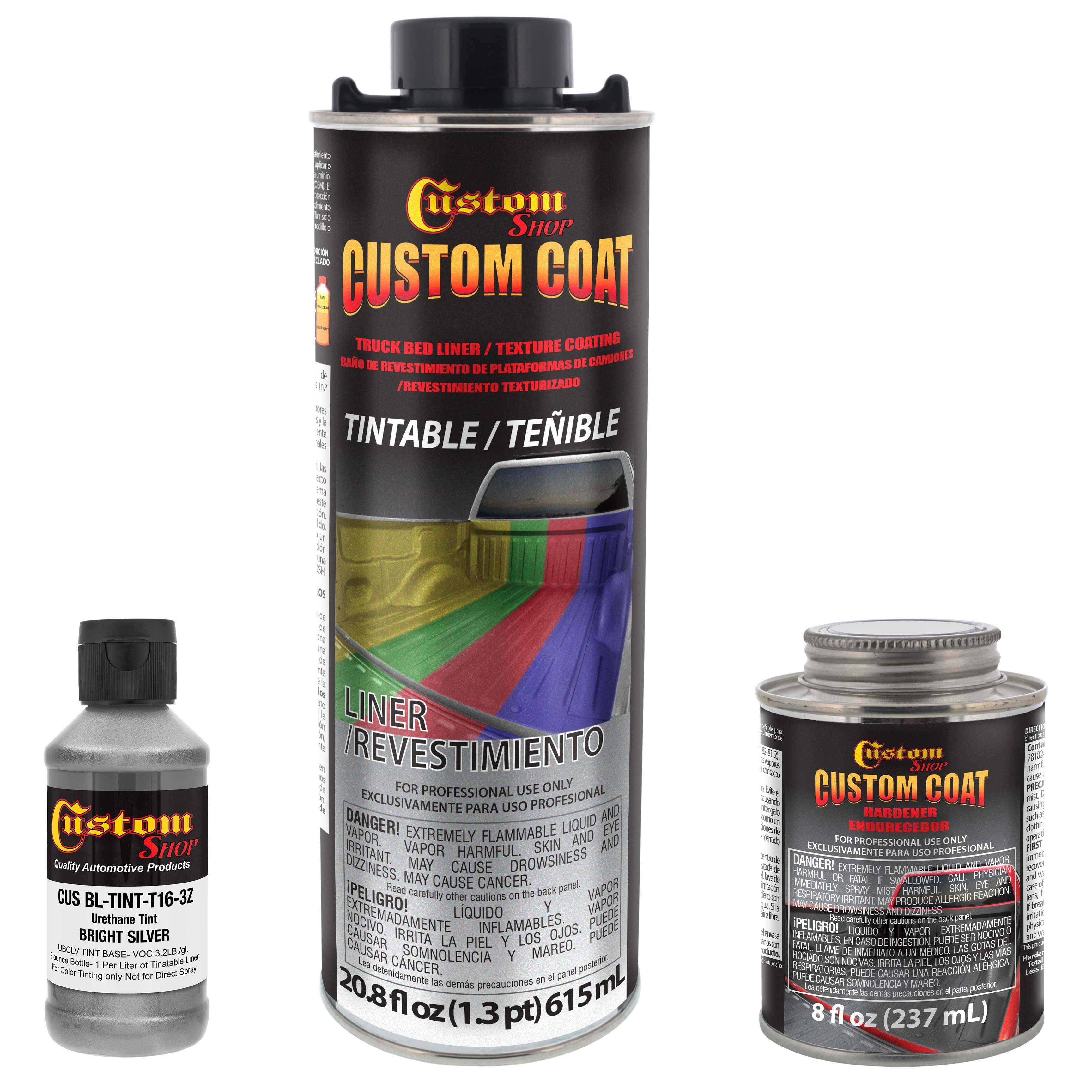 Custom Coat Bright Silver 1 Quart Urethane SprayOn Truck Bed Liner Kit