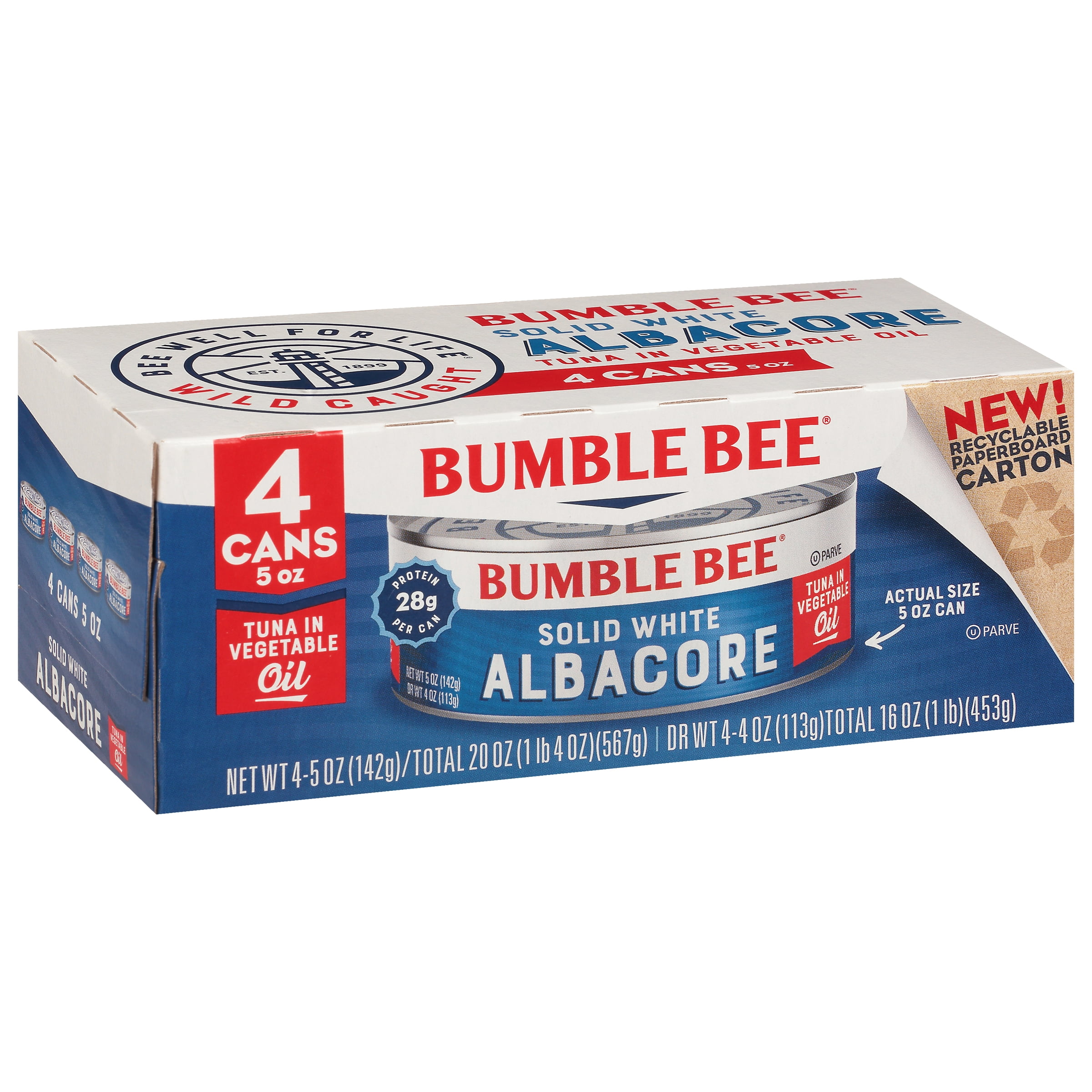 Bumble Bee Solid White Albacore Can Tuna in Oil, 5 Ounce (Pack of 4)