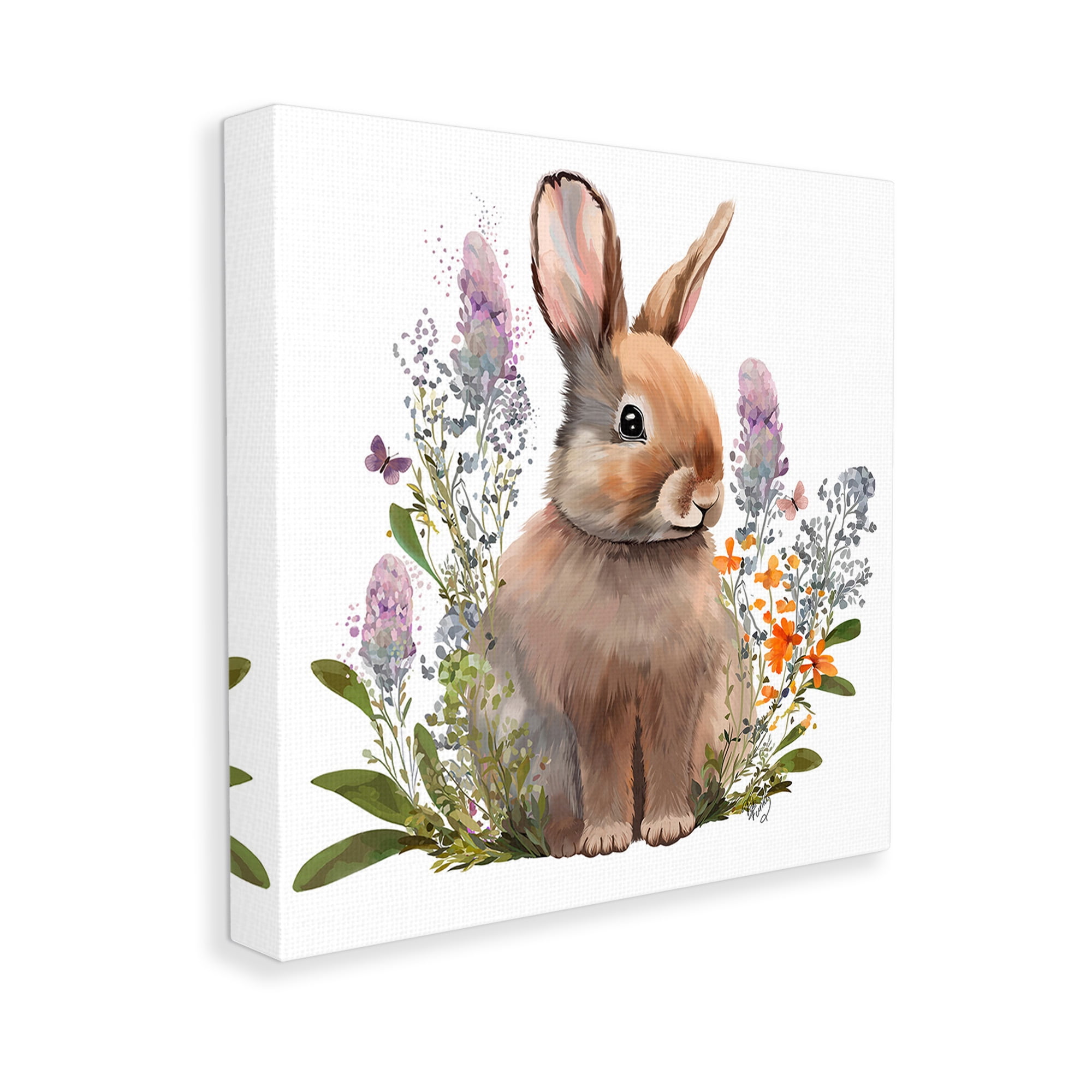 Stupell Industries Brown Bunny with Florals Animals & Insects Painting Gallery Wrapped Canvas Art Print Wall Art, 30 x 30