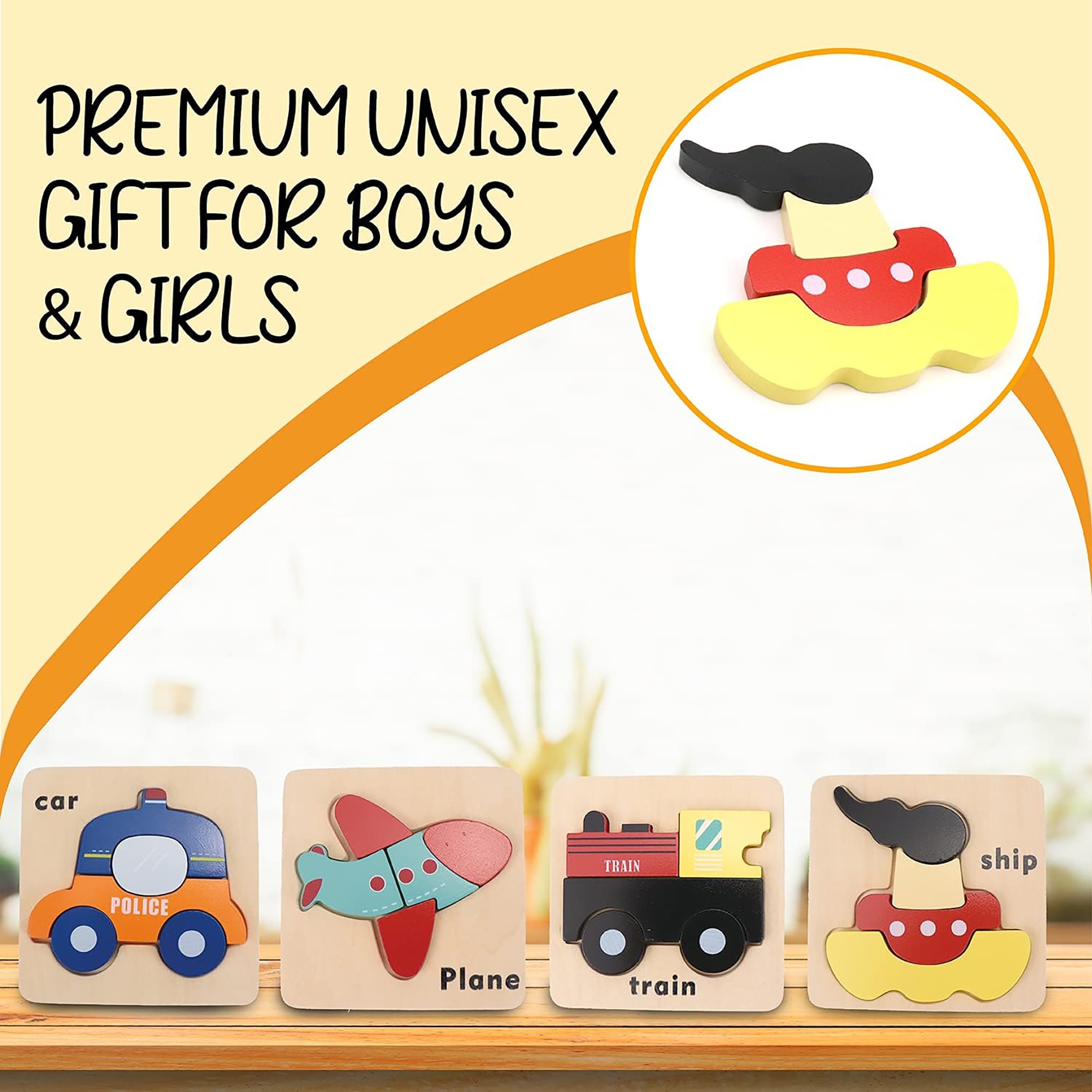 LEO & FRIENDS: Mini Vehicle Puzzle Kit - 23pc Set - Chunky Wooden Pieces, 4 Unique Transportation Jigsaws: Train-Plane-Boat-Car, Kids & Toddles Age 2+