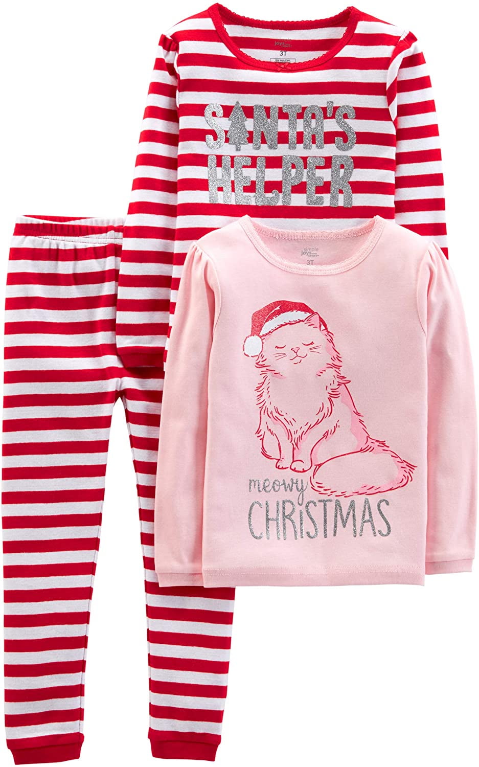 Little Kid, and Toddler Girls' 3Piece SnugFit Cotton Christmas Pajama