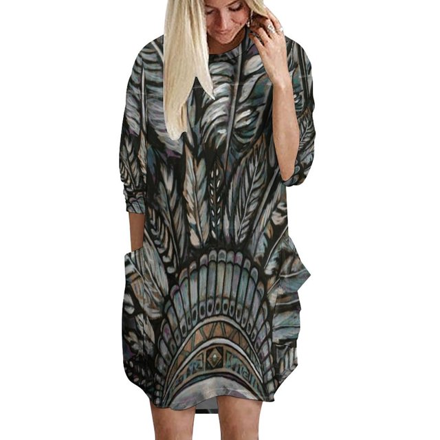 Robe Indienne à Carreaux Automne Hiver Col Rond Manches Longues Nouvelle Mode Robe Ample Indienne pour Femmes