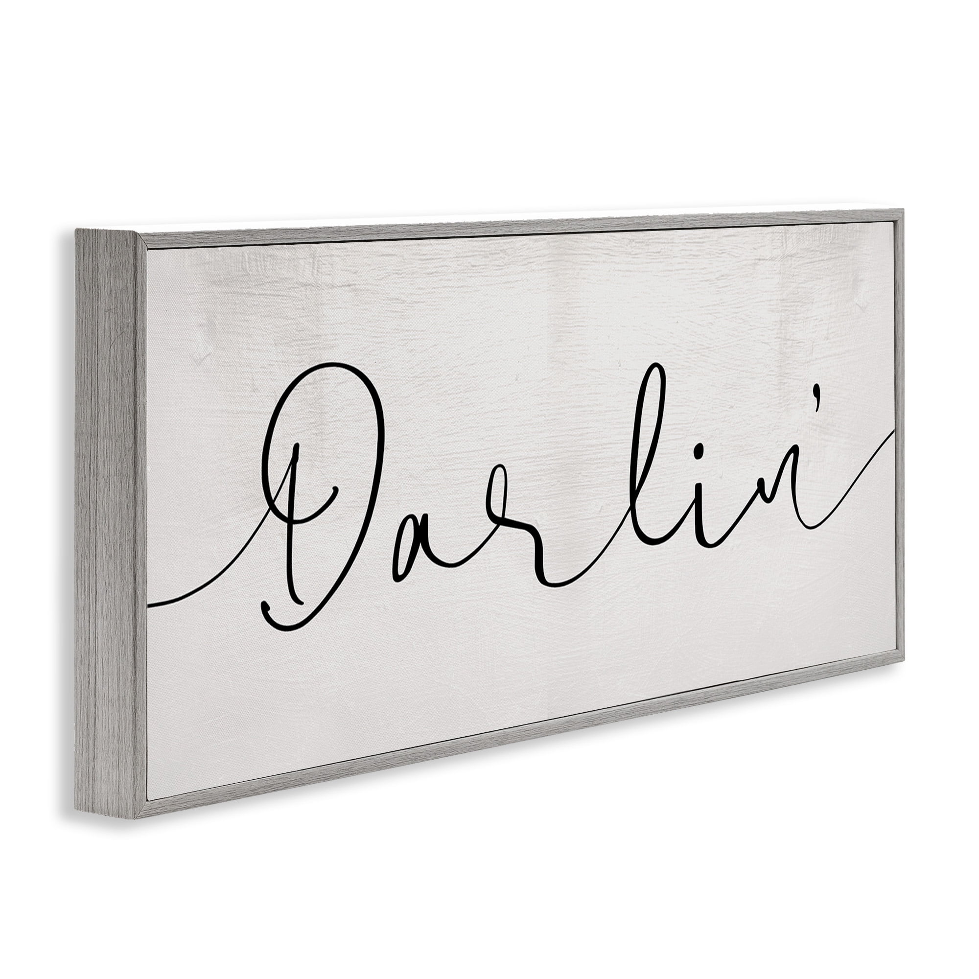 Stupell Industries Darlin' Sentiment Elegant Cursive Typography Painting Gray Framed Art Print Wall Art, 24 x 10