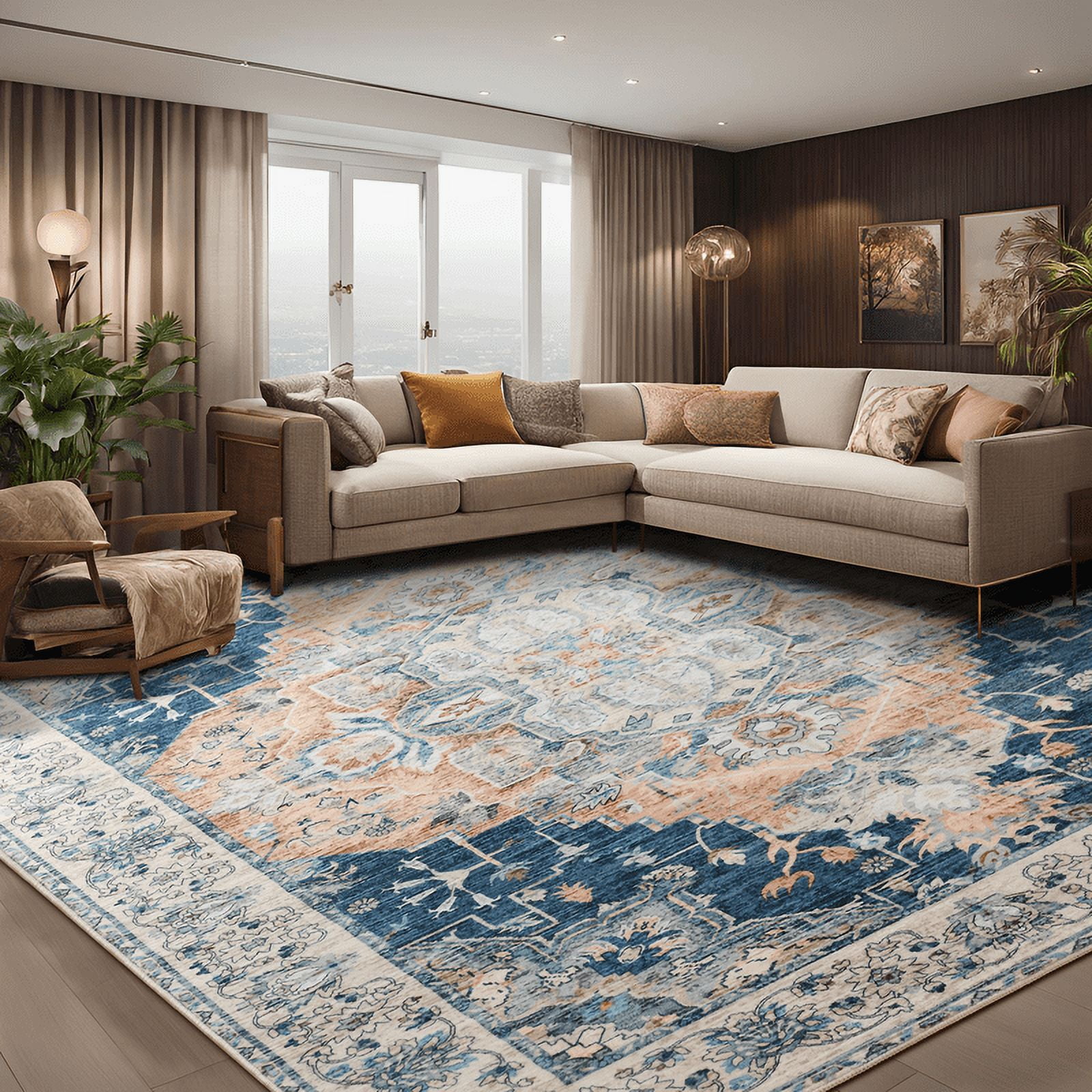 Junovo 5'x7'Rugs for Living Room Boho Rug Floor Carpet,Dark Blue