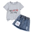 thumbnail image 4 of kmaduk Kids Toddler Girls Summer Clothes Leopard Butterfly Print T-Shirt + Belted Denim Jeans Shorts 3PCS Outfits Q,Size 6-7 Years, 4 of 4