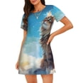 thumbnail image 1 of Fotbe Blue Sky Winged Cat Bata de Dormir para Mujer con Estampado, Camisón de Algodón de Manga Corta, Ropa de Dormir Casual, 1 of 6