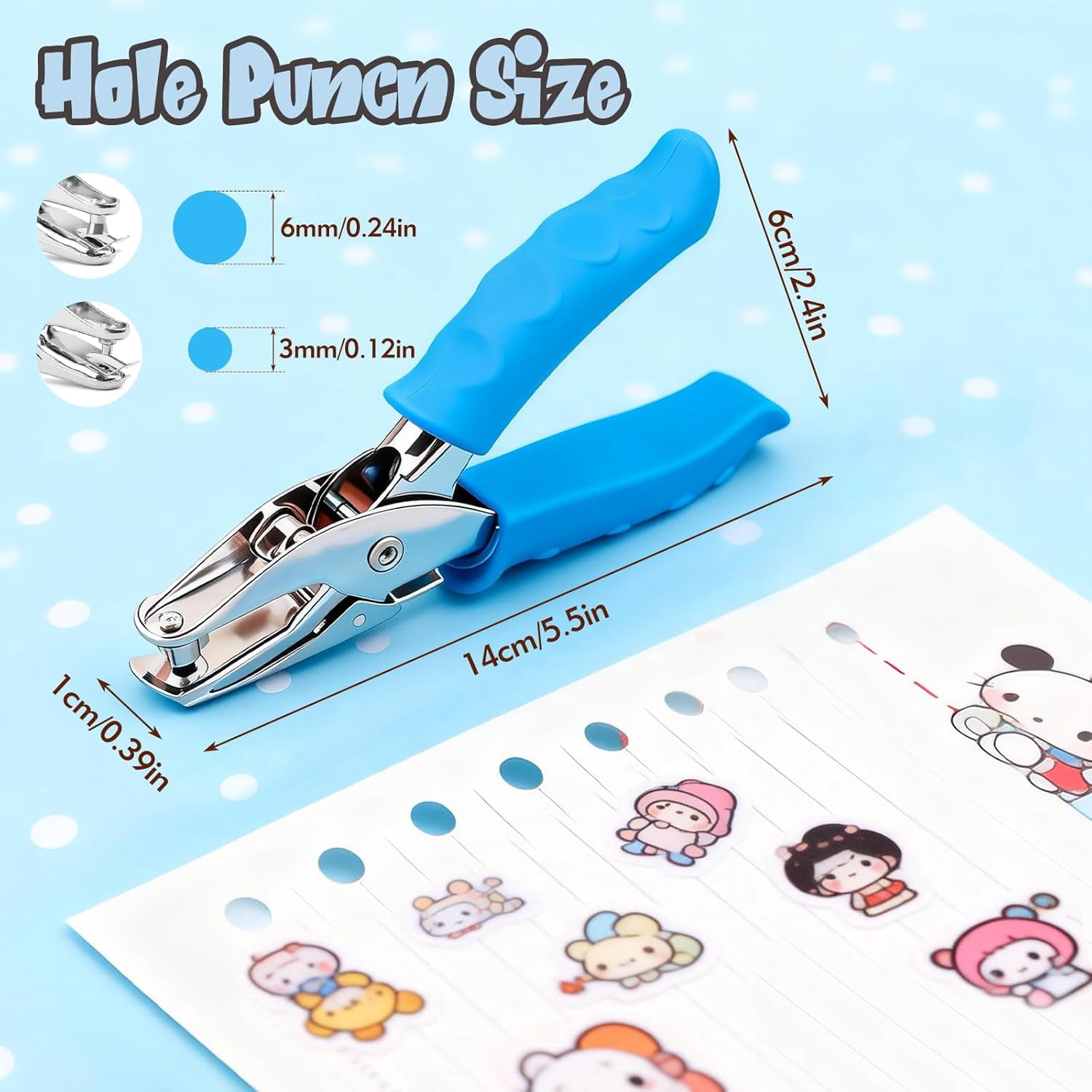 2 Pcs Hole Punch, 1/4" and 1/8" Puncher with Blue Soft Grip for Crafts, Scrapbooks, Tags, Tickets, held Circle Single Punch Home, Office Classroom