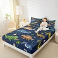 thumbnail image 4 of Homewish Kawaii Dino Dinosaur Twin Sheet Sets,Ancient Animal Twin Fitted Sheet,Green Brown Deepblue 03 For Boys Child,Ultra Soft Home Decor,3 Pieces, 4 of 7