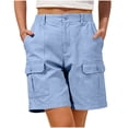 thumbnail image 5 of QATAINLAV Womens Bermuda Shorts Casual Summer High Waisted Cargo Long Shorts with Pockets Outdoor Beach Vacation Clothes Light Blue M, 5 of 9