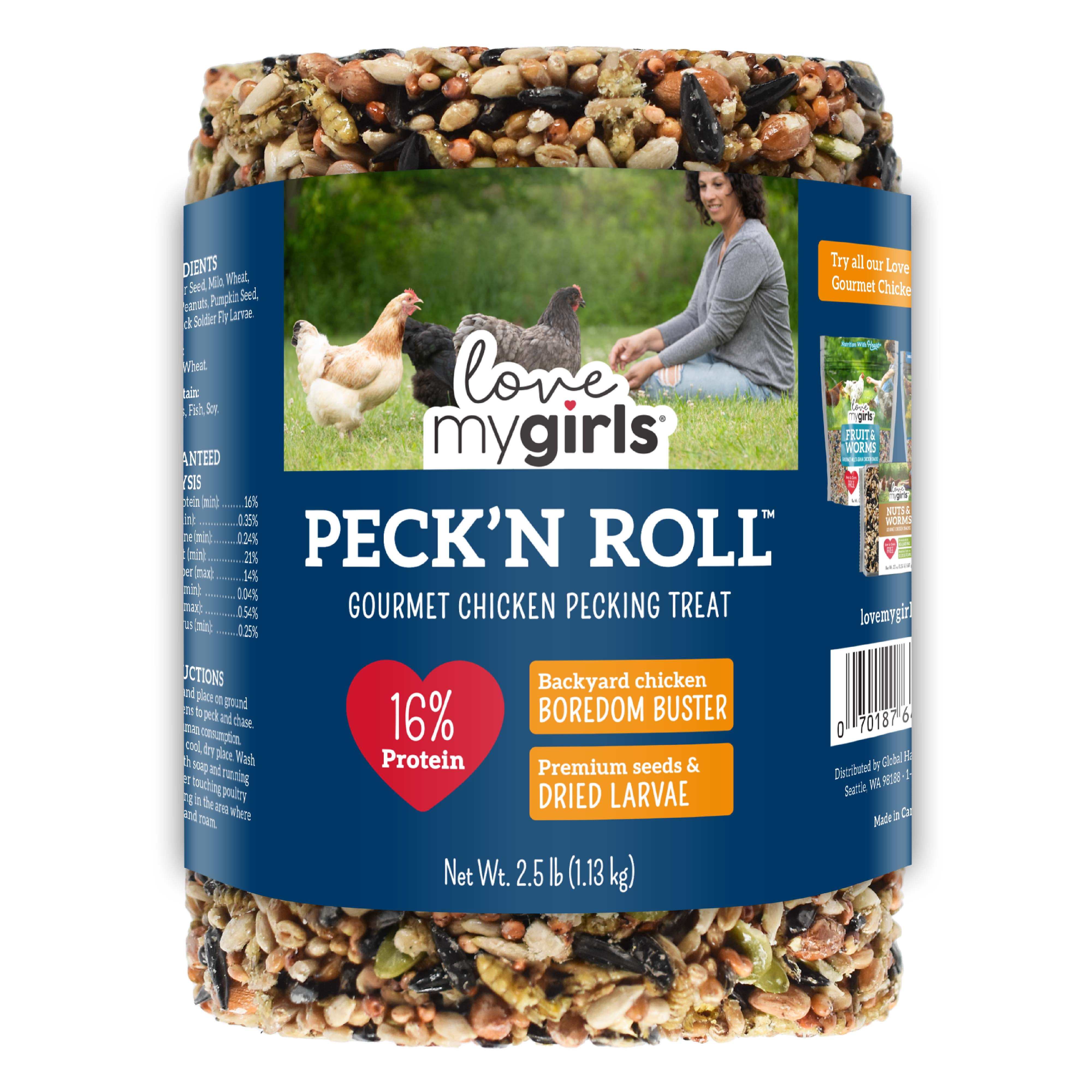 (4 pack) Love My Girls Peck 'N Roll Boredom Buster for Chickens, 2.5 lb. Seed Log, 1-Pack