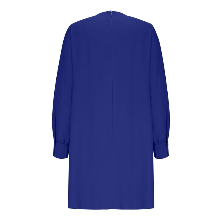 blue mini wedding guest dress Qulqfy Guest Wedding Dresses for Women 2025 Mini Black Long Sleeve Crewneck  Ruffle Tiered Dresses Dress for Women M