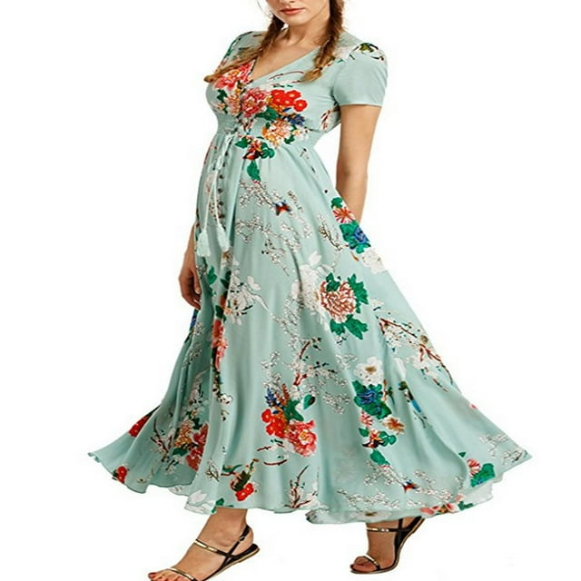 MesaSe Robe Bohème à Manches Courtes/mi-Longues Col en V Imprimé Floral une Pièce