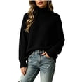 thumbnail image 2 of Women's Turtleneck Knit Sweaters Fall Winter Long Sleeve Loose Pullover Tops Trendy Casual Simple Comfy Outfits Black L, 2 of 5