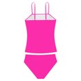 thumbnail image 4 of FINALGANG Girls Kids Two Piece Tankini Set Solid Color Spaghetti Strap Square Neck Floral Hollow Out Waist Top High Waist Bottoms Swimwear For Summer Beach Activities Leisure Swimwear, 4 of 8