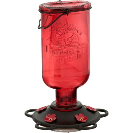 - More Birds Hummingbird Feeder Hummingbird Feeder, 13-Ounce Nectar Capacity, 5 Feeding Stations, Glass Feeder, Red, Elixir Bottle