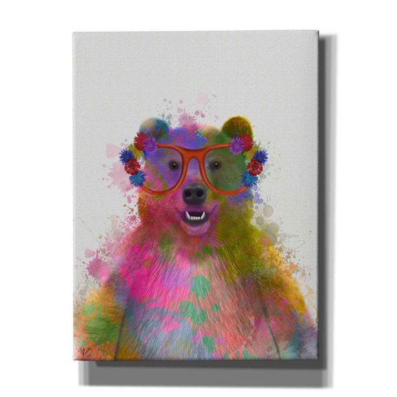 Epic Graffiti 'Rainbow Splash Bear' by Fab Funky Canvas Wall Art, 16"x18"