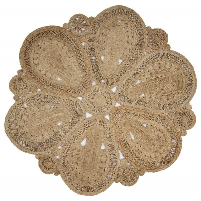 homeroots home decor 394195 Floral Doily Natural Jute Area Rug