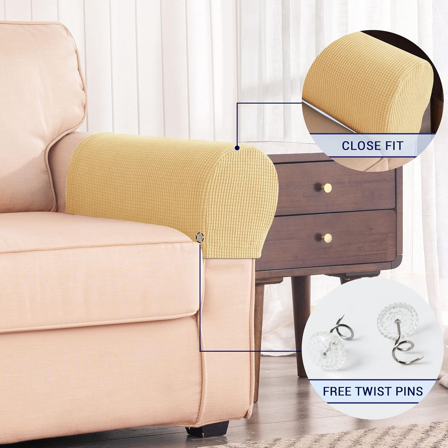 Stretch Armrest Spandex Arm Covers for Chairs Couch Armchair Slipcovers for Recliner Sofa with Twist Pins 2pcs