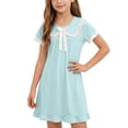 thumbnail image 3 of Afuyipoi ​Girls Solid Color Peter Pan Collar Dress (2-12 Years) Summer Short Sleeve Soft Cotton Feel Casual Dress for School & Play Green 3T, 3 of 8