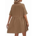 thumbnail image 4 of Women'S Summer Babydoll Dress Casual Short Sleeve Sundress Button Down Dresses Light Brown XL, 4 of 5