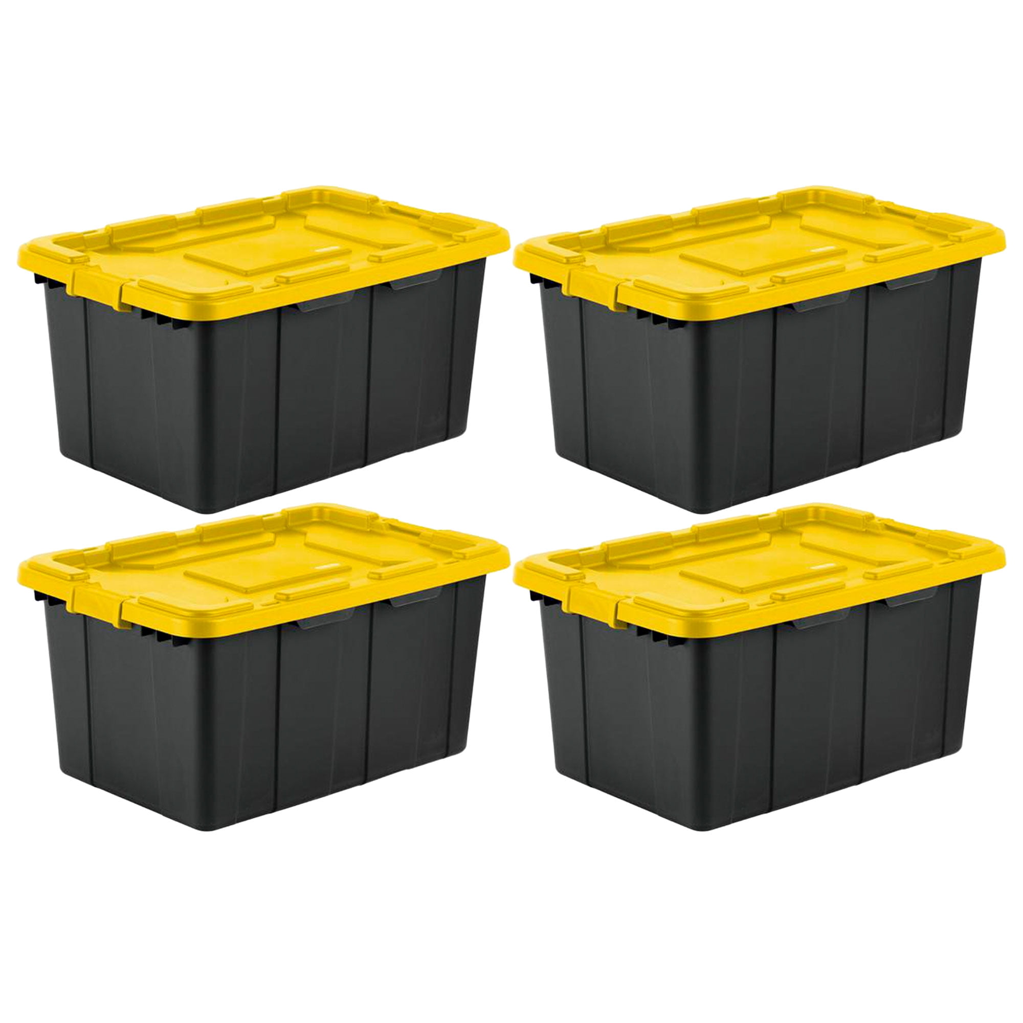 Sterilite 27 Gallon Industrial Storage Tote and Lid, Black/Yellow, 4 Ct