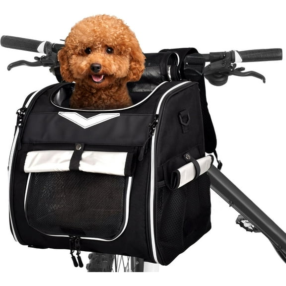 Dog Bike Basket Foldable Pet Bike Carrier Backpack with Safety Strap, Waterproof Pet Bicycle Basket for for Small Cats Kitten Puppy Dogs (Black