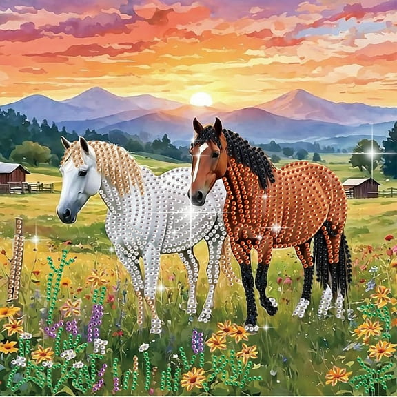5D DIY Diamond Painting Kit Sunset Horse Special Diamond Shapes Handmade Artwork Suitable for Beginners and Adults For Home Wall Decor and Holiday Gifts