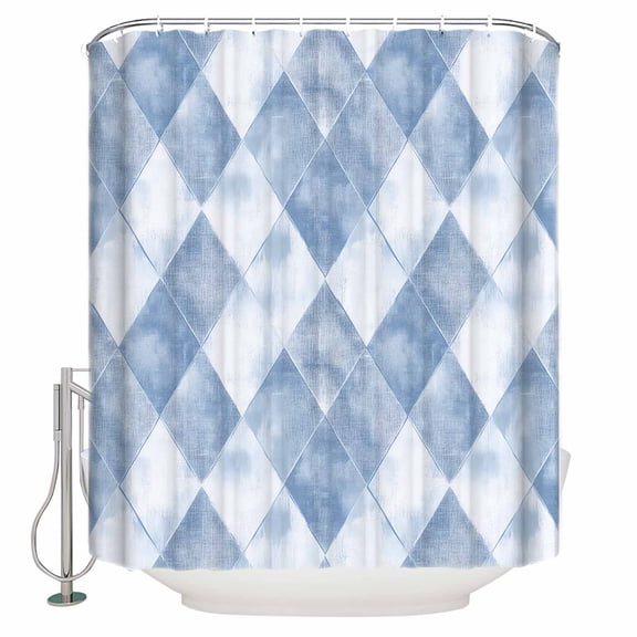 Small Stall Shower Curtain 48x72 Inch Narrow Half Size Blue Geometric Bath Curtains Bathroom Decor Simplistic Modern Abstract Hexagon Art Waterproof Fabric Shower Curtain Set with Hooks 48 Inch