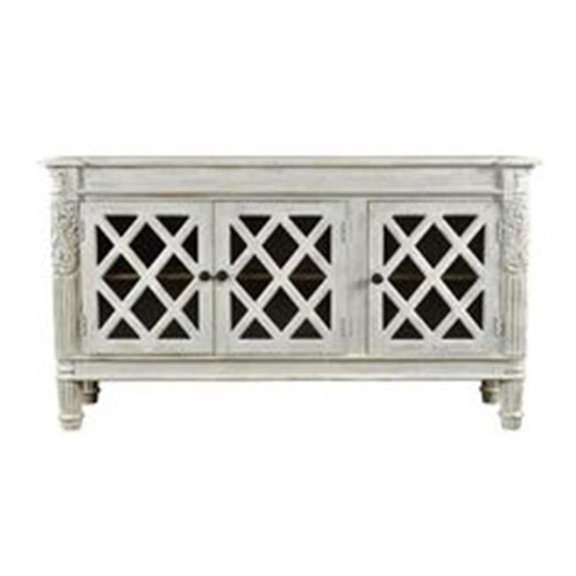 Carmenita Carlyle Solid Wood 3 Door Sideboard with Glass Inserts in White