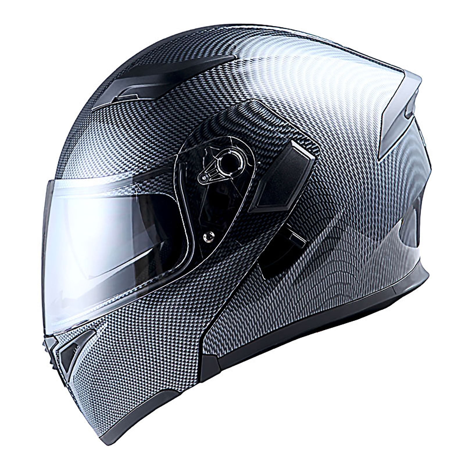 1Storm Motorcycle Street Bike Modular Flip up Dual Visor Full Face Helmet HB89 Carbon Fiber Black