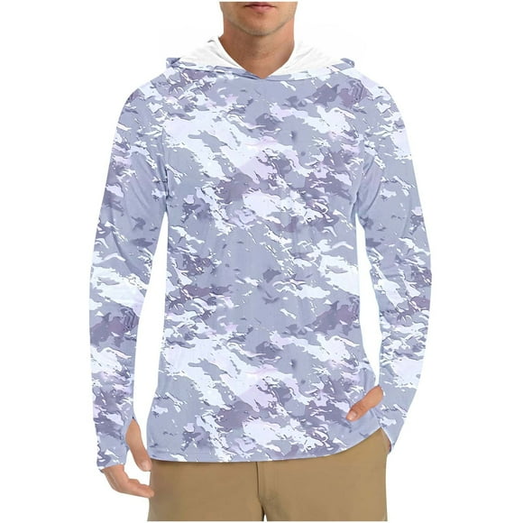 Chemise à Manches Longues avec Capuche Protection Solaire pour Hommes, Blocage UV 50+, Mélange Polyester Spandex Respirant, Compressible avec Capuche et Ourlet Élastiques, pour Randonnée Camping Pêche